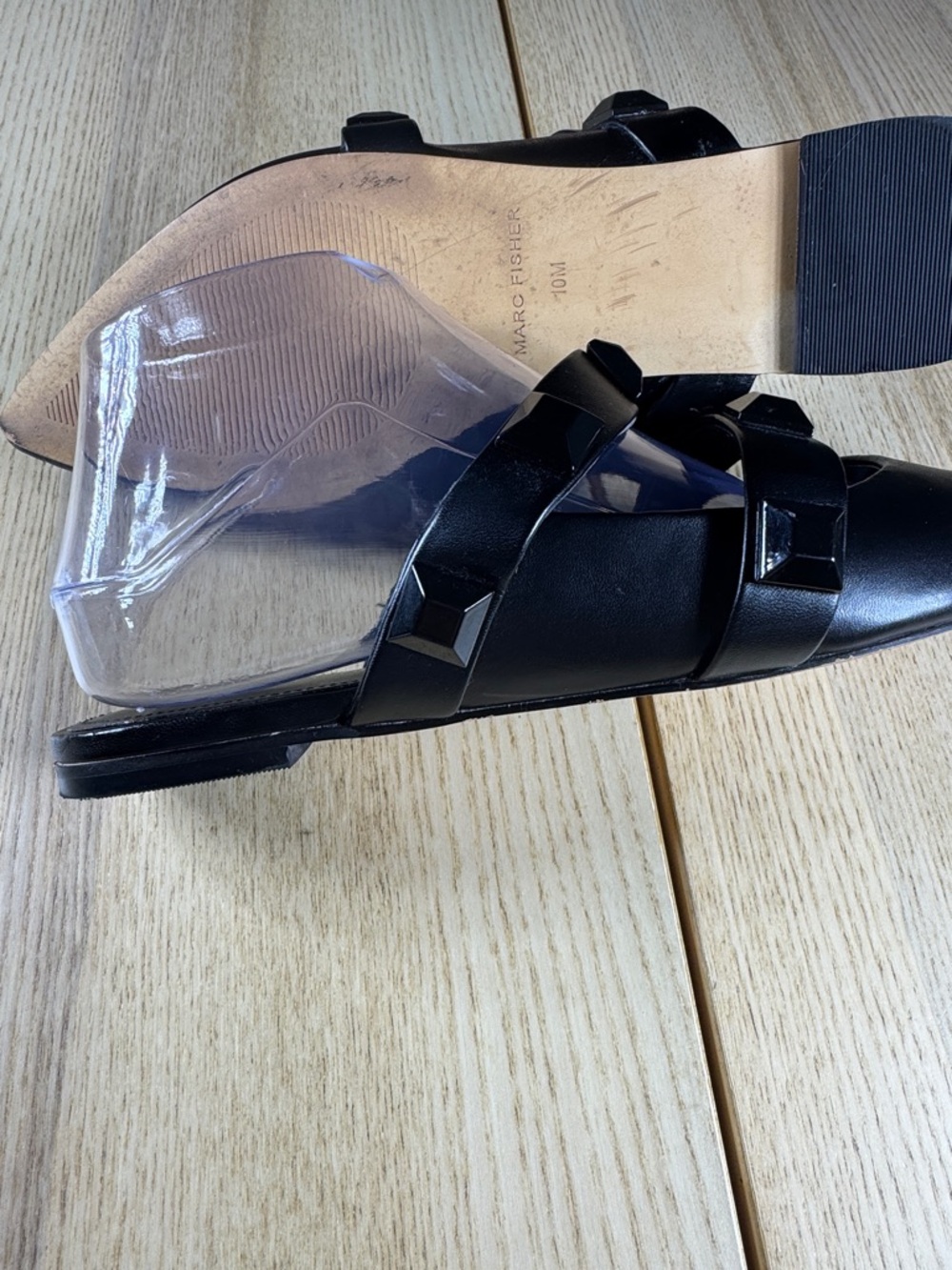 Marc Fisher Black Pointed Leather Stud-Embellished Mule - Picture 8 of 12